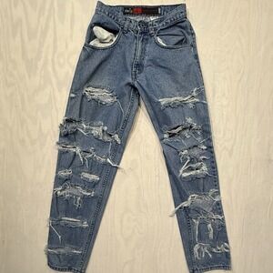 Vintage Y2k Levis Silver Tab Mom Jeans Light Wash Distressed Ripped Denim 28x30